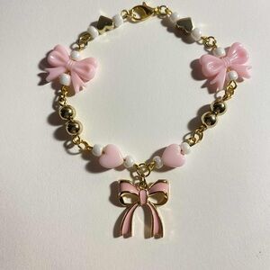 Pink and Gold Bow Charm Bracelet